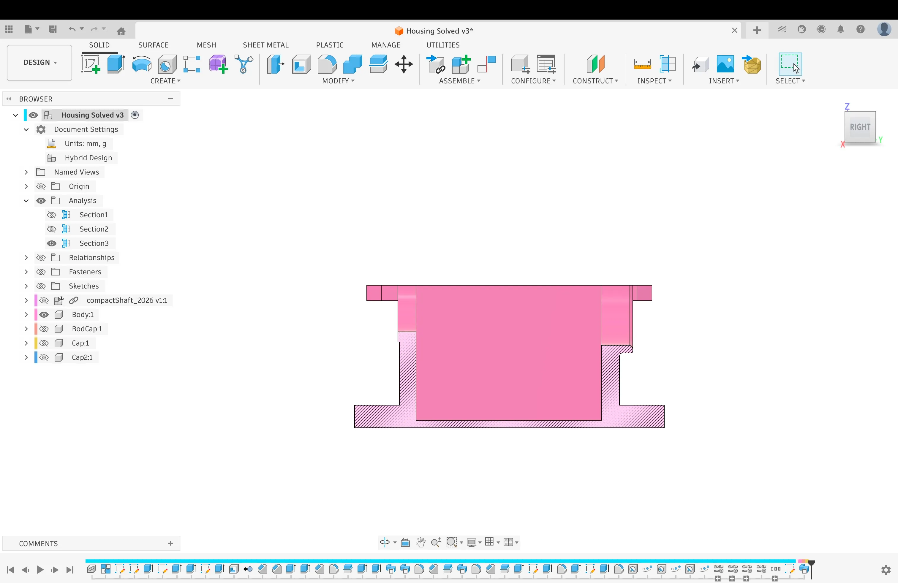 Side view of the housing body and its mounting flange.